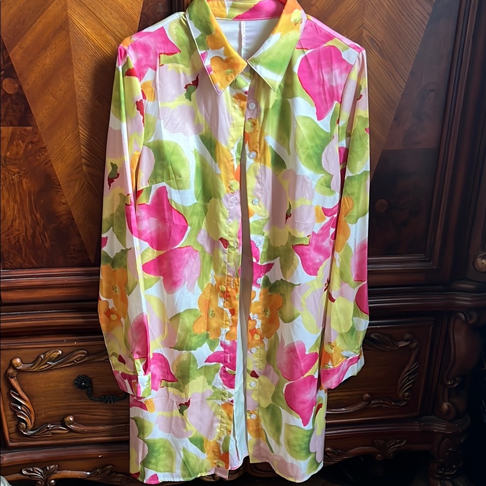 Floral Multicolor Womans Dress Shirt